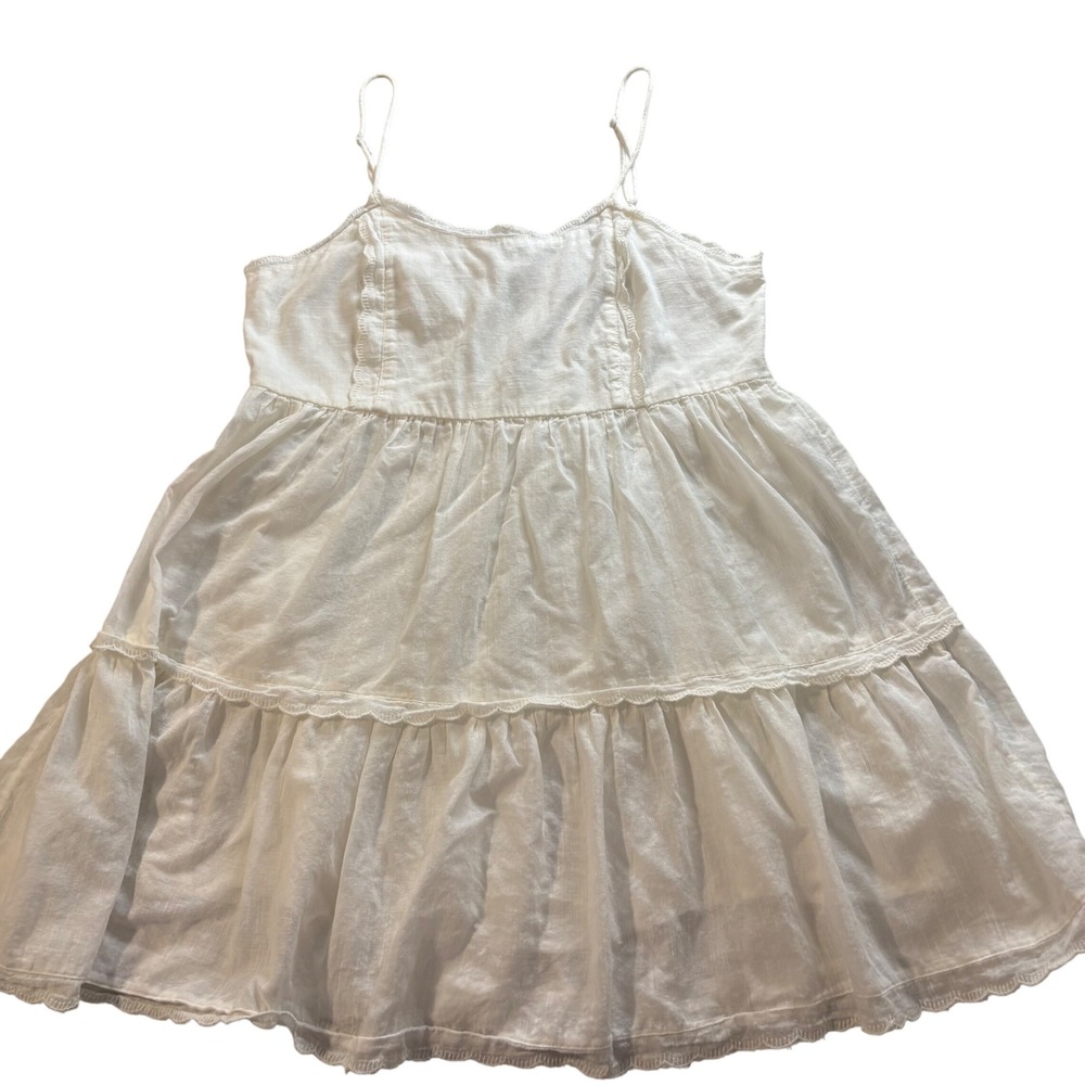 Urban Outfitters CRM Tiered Babydoll Mini Dress Scallop Lace Trim M Boho Beach